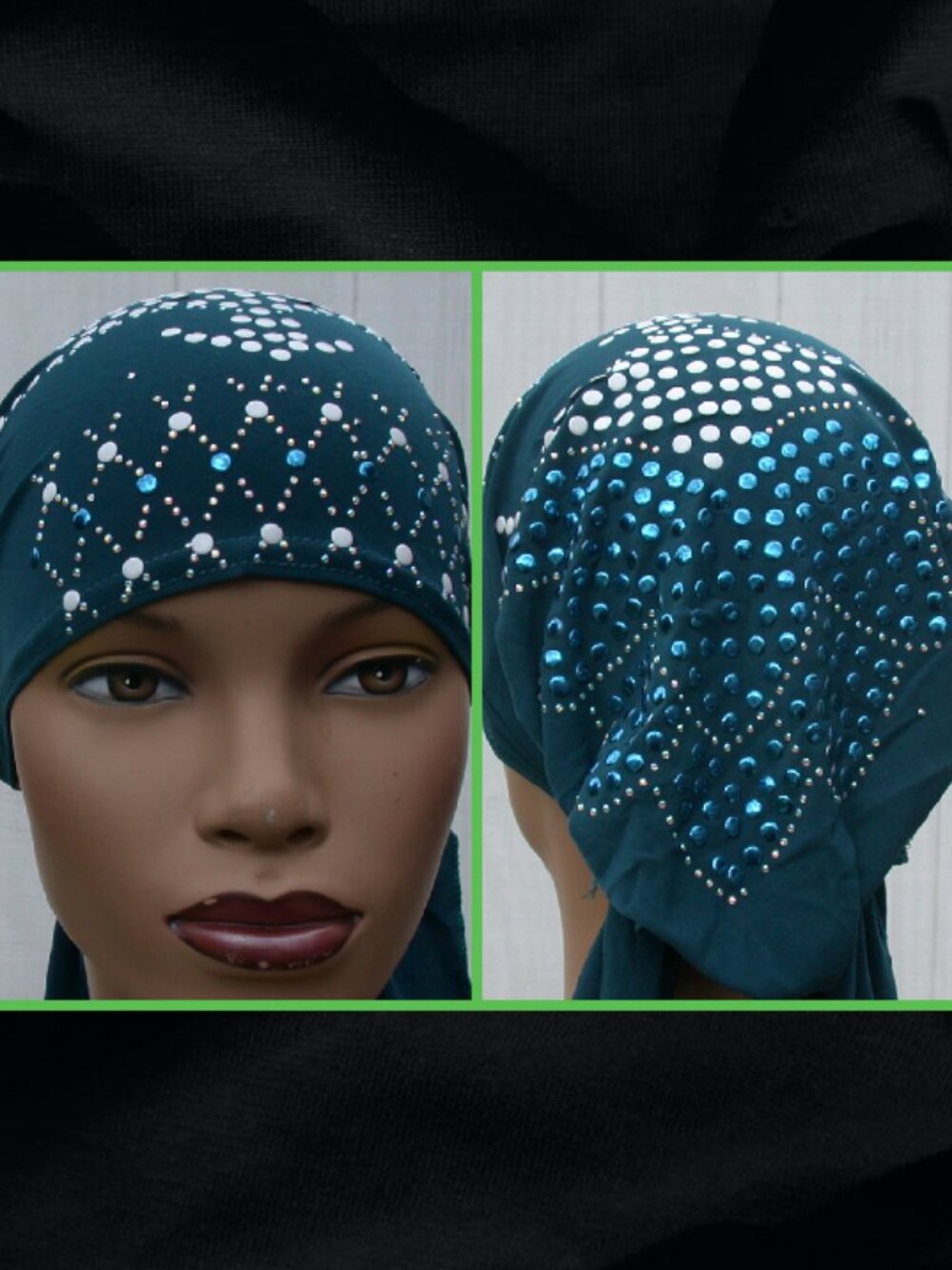 TEALFancy Girl  Chemo Stud Fashion Cap Slip On Bonnet Hijab Undercap #7